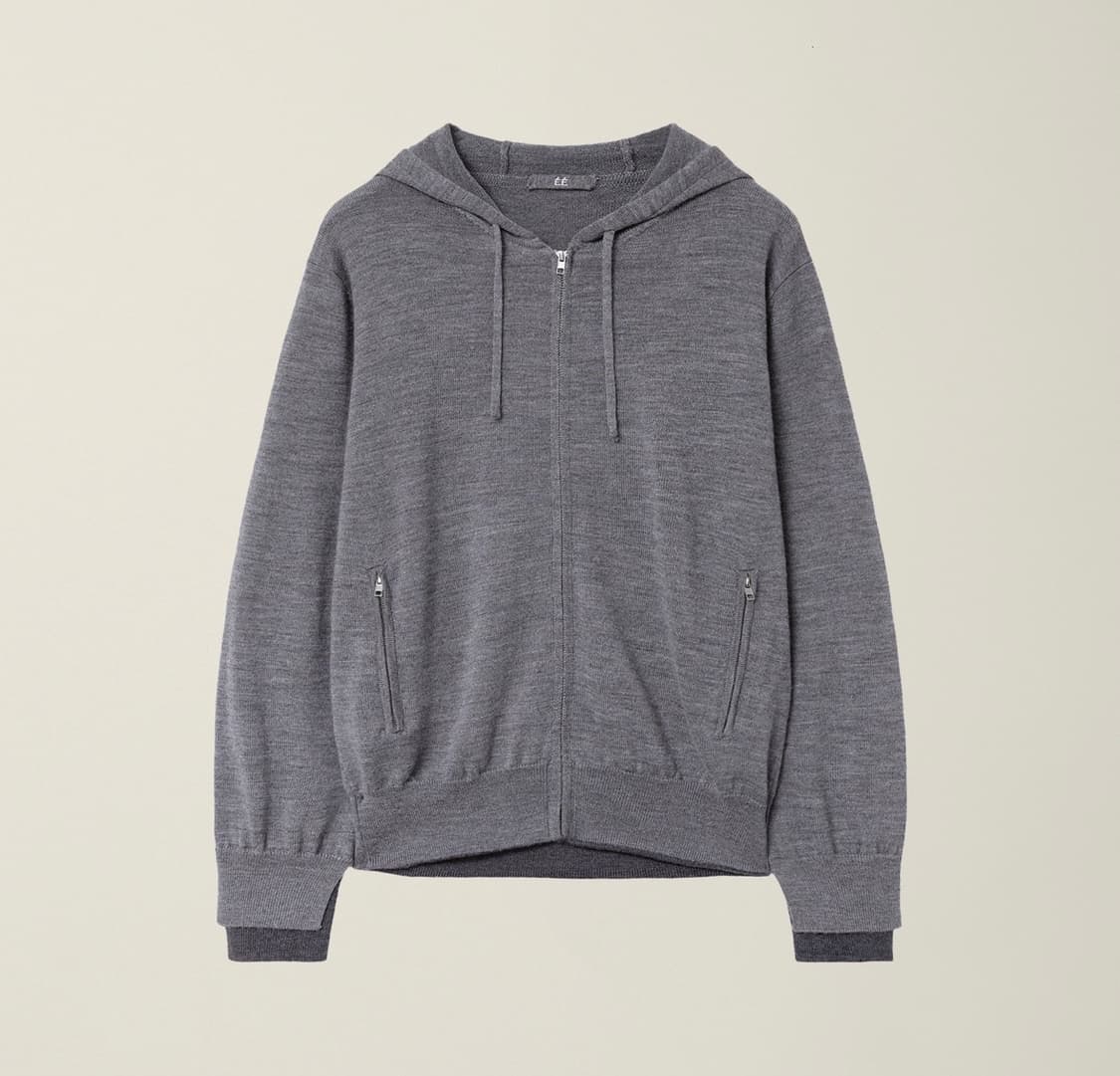 EE 레이어드 커프 니트 후드집업 그레이 상품이미지1