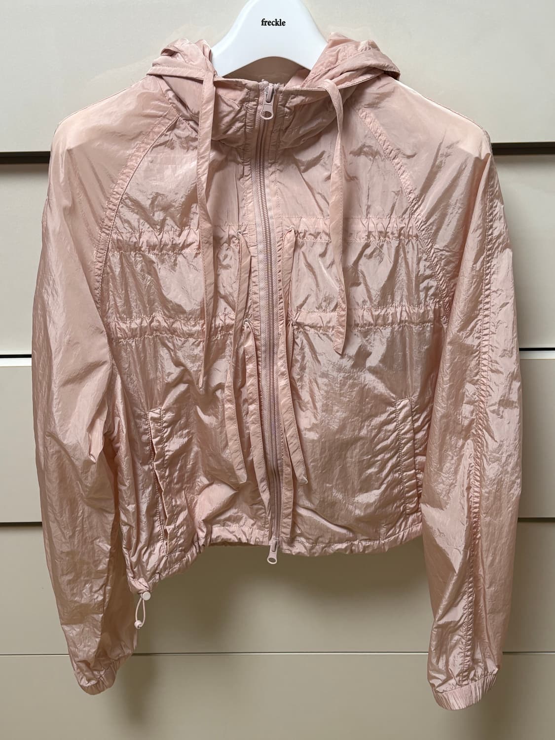 시어 리본 셔링 후디 자켓 핑크 상품이미지4