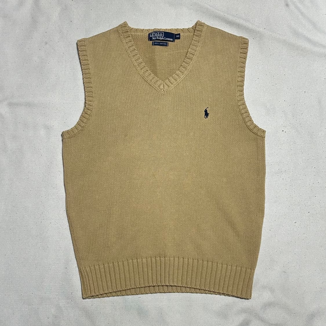90 폴로랄프로렌 코튼 브이넥 베이지 니트 베스트 상품이미지2