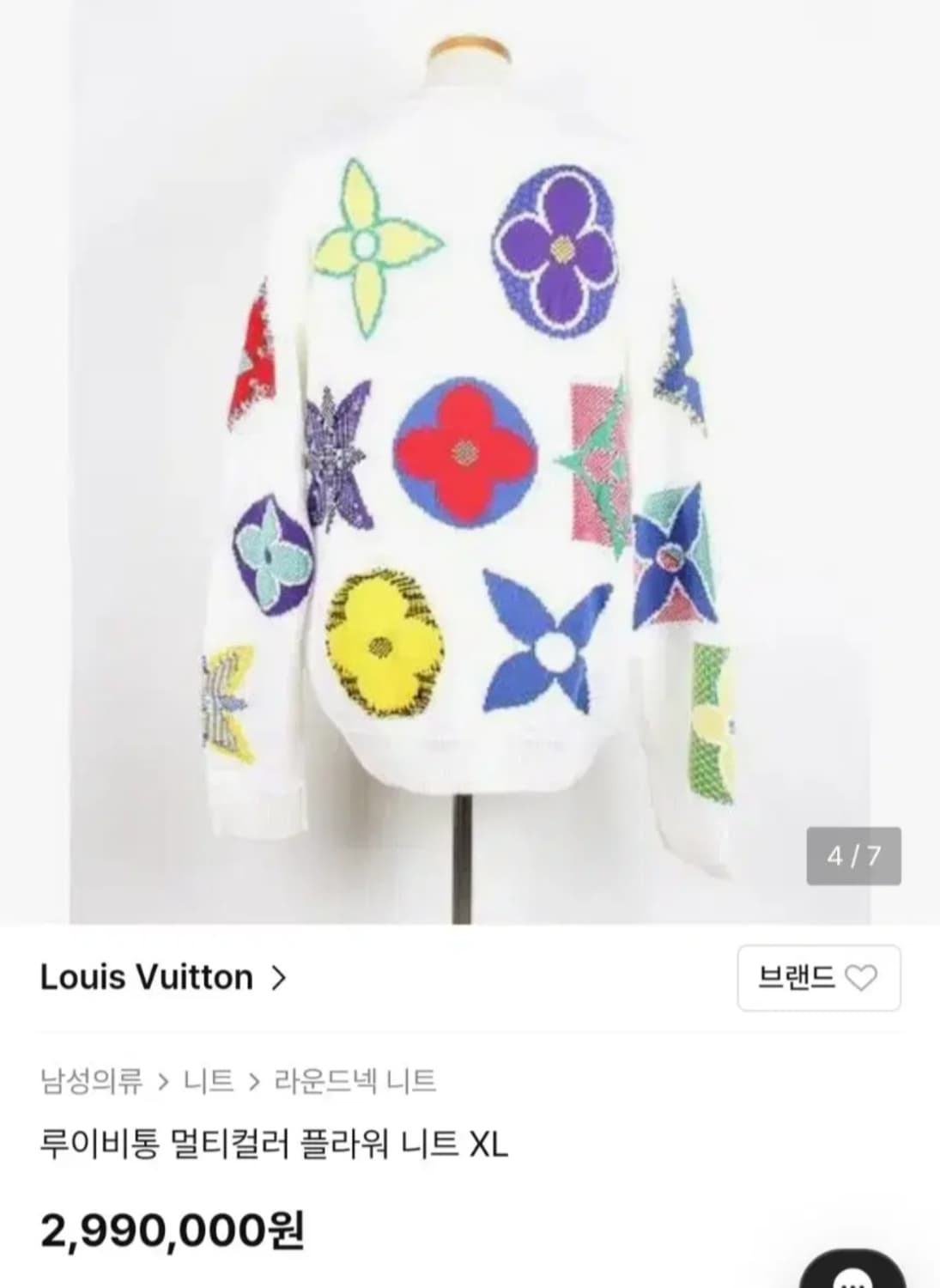 루이비통 남성 여성공용 멀티컬러 플라워 니트 S 사이즈  상품이미지2