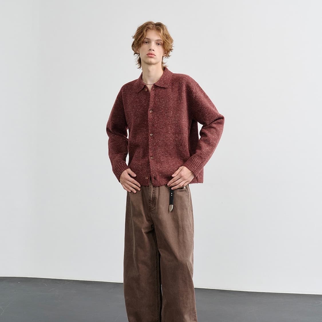 노운 nep yarn collar cardigan (wine) 상품이미지2