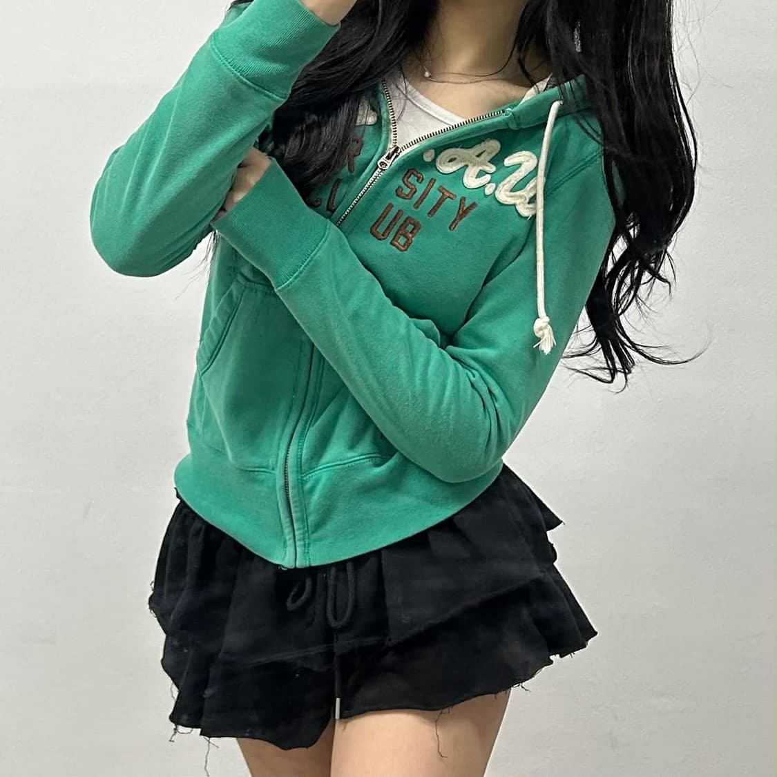 후아유 y2k 러블리힙 걸즈 스웻 후드집업 희귀져지(M) 상품이미지1