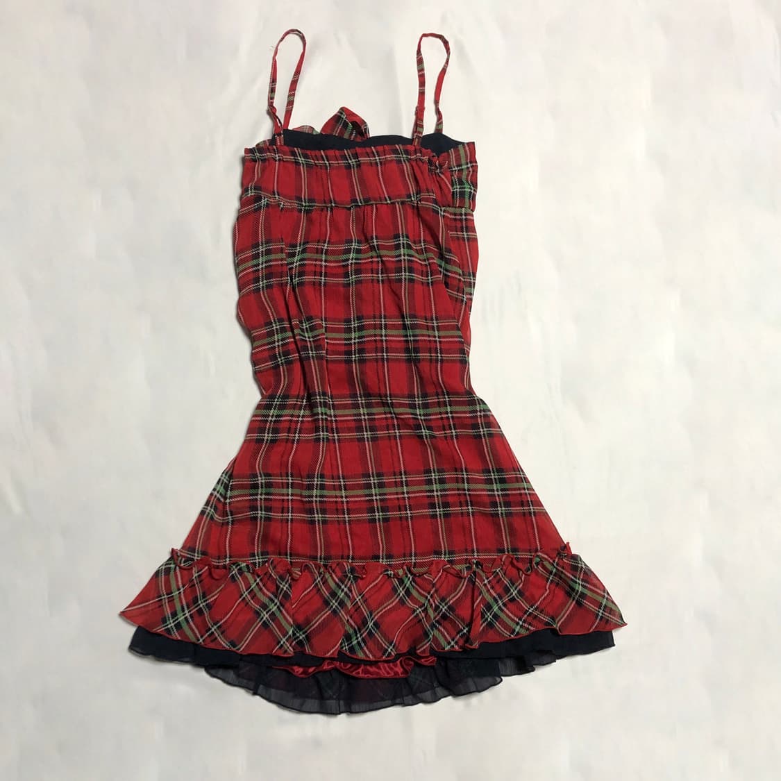 리본 체크 슬리브리스 원피스 레드 상품이미지2