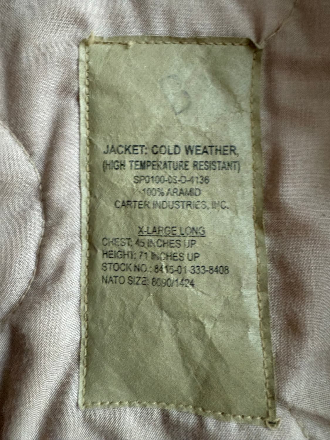 00's U.S Army CVC Tan Tanker Jacket XL 상품이미지6