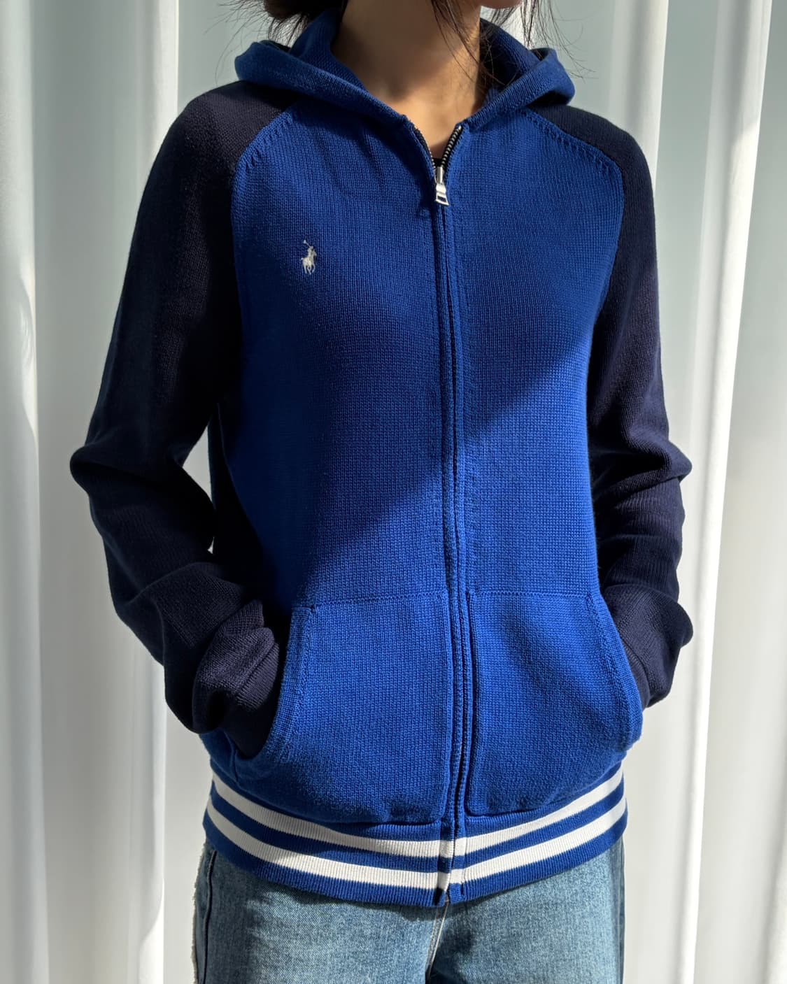 [S-M]폴로 랄프로렌 코튼 후드 니트 집업 상품이미지1