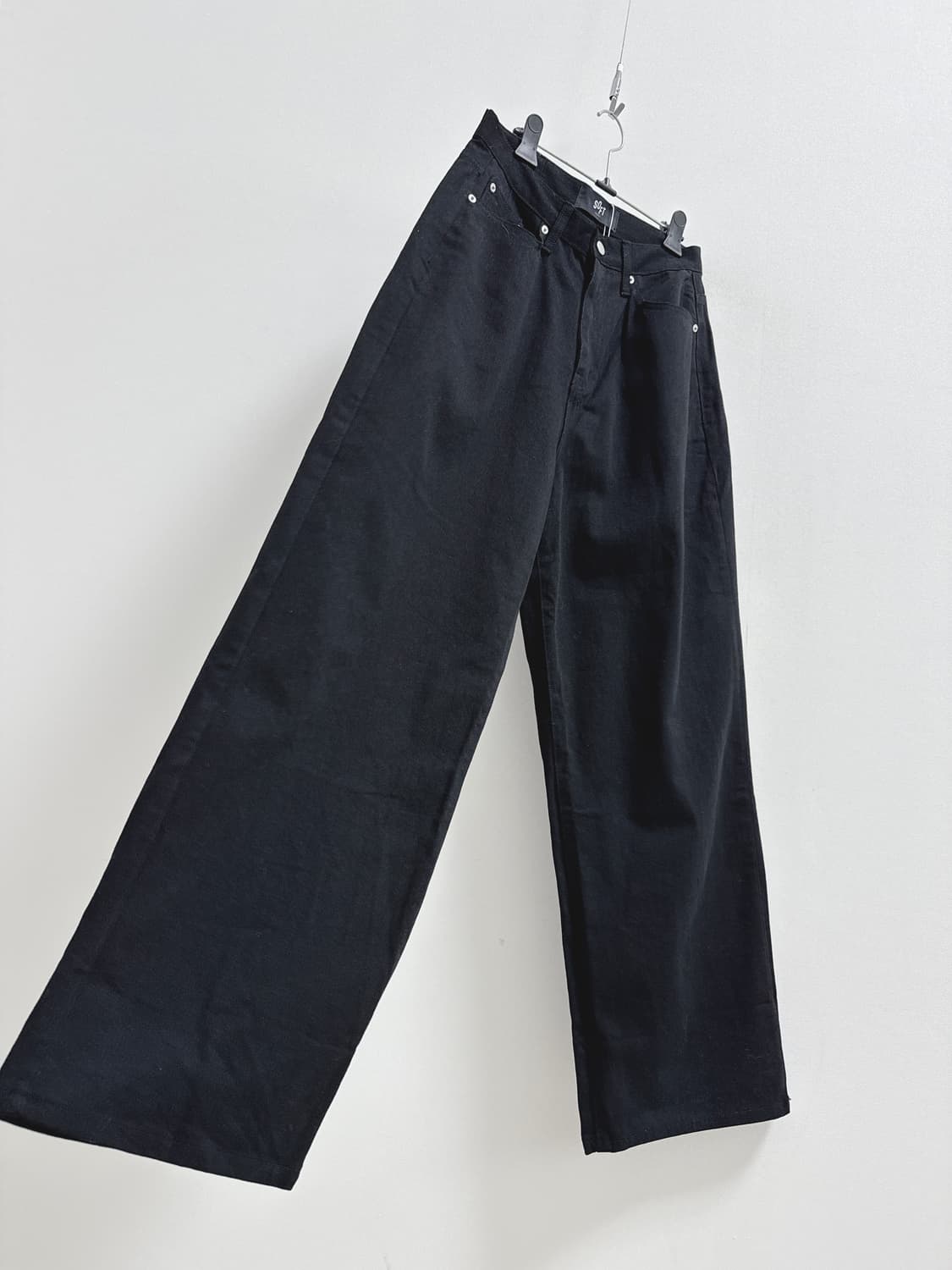 소프트서울 라인 워싱 와이드 데님 코튼 팬츠 블랙 상품이미지5