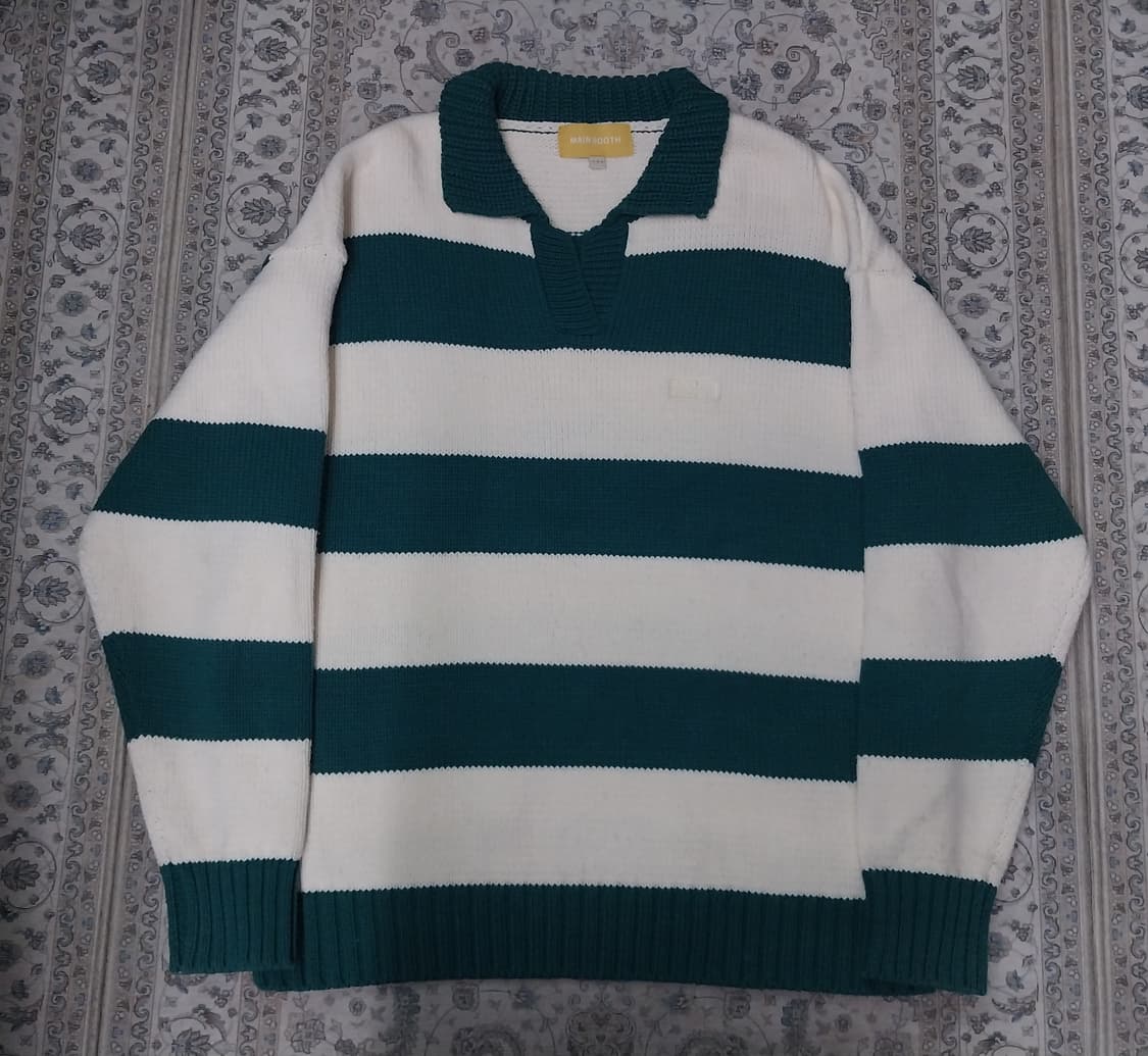 메인부스 그린 스트라이프 오버핏 카라 니트 3사이즈 상품이미지1