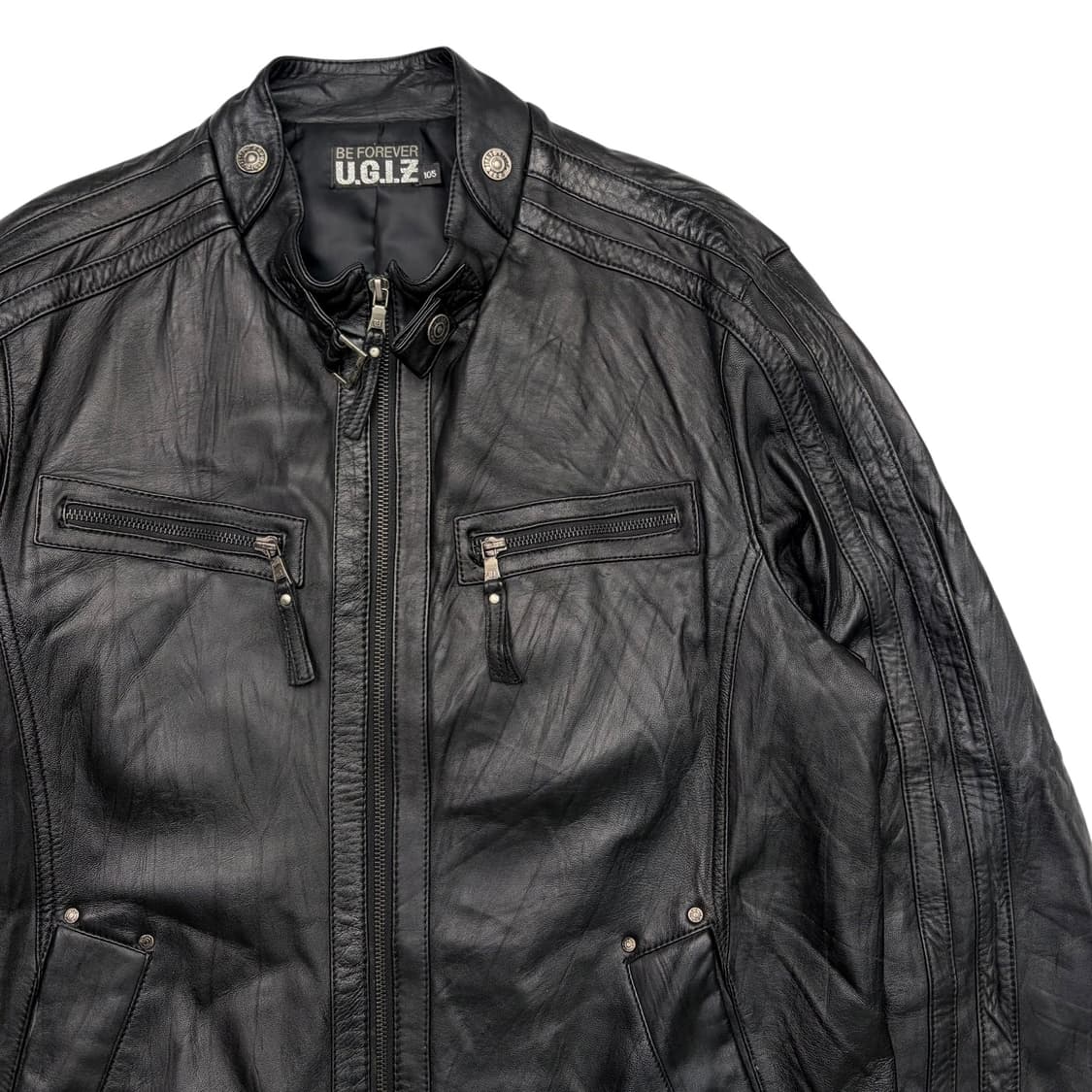 빈티지 사이드 라인 블랙 램스킨 레더 자켓 XL 상품이미지2