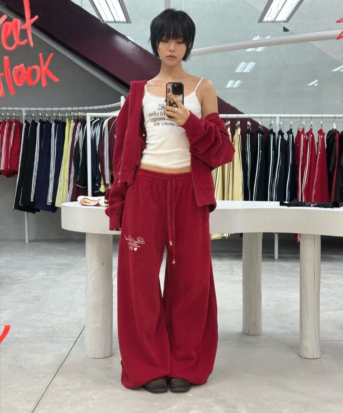 배드블러드 로고 트레이닝 팬츠 레드 상품이미지1