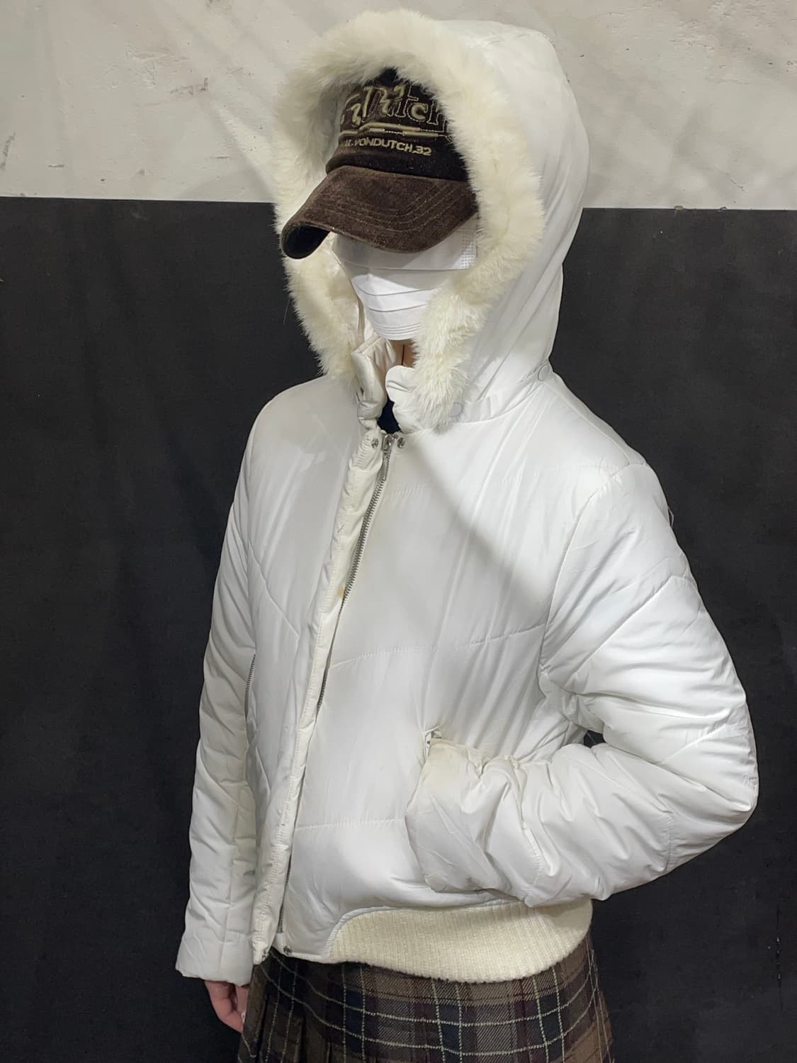 일본빈티지 울프죠 크롭 후드 퍼 푸퍼 패딩 L 상품이미지1