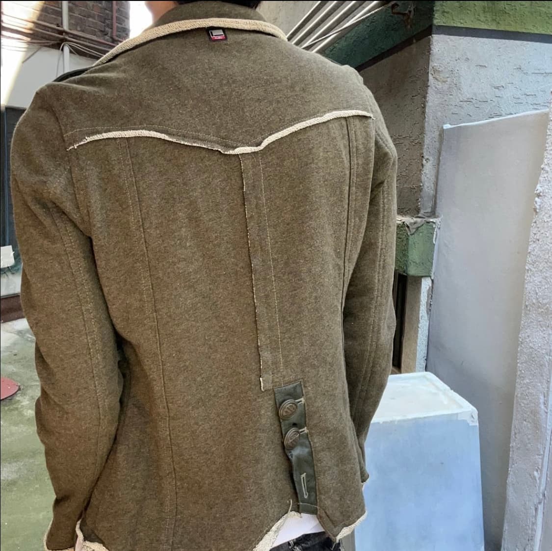 빈티지 푸부 펑크 카키 코튼 디테일 라이더 집업 자켓 상품이미지3