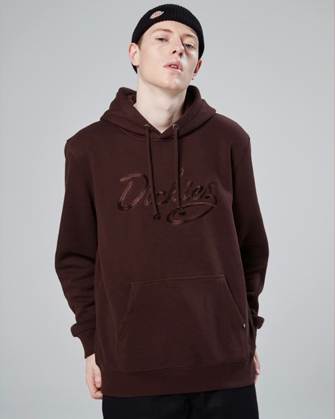 디키즈 브라운 갈색 기모 안감 후드 후디 스웻 셔츠 L 100 로고 자수 상품이미지3