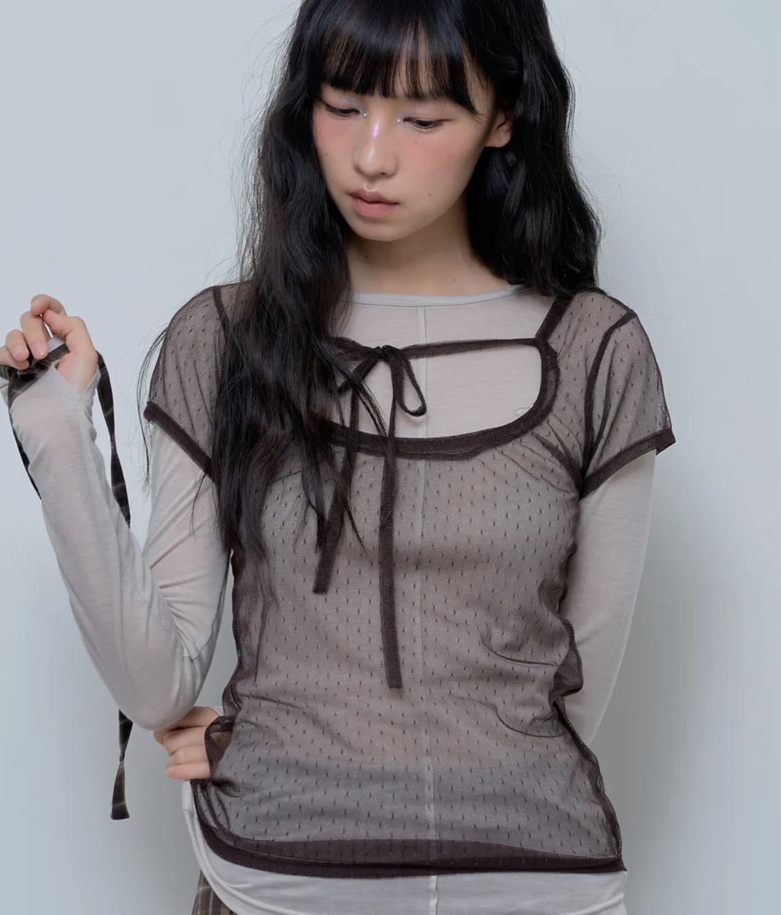 팬시클럽 3-WAY 도트 레이어드 롱슬리브 (BEIGE) 상품이미지1