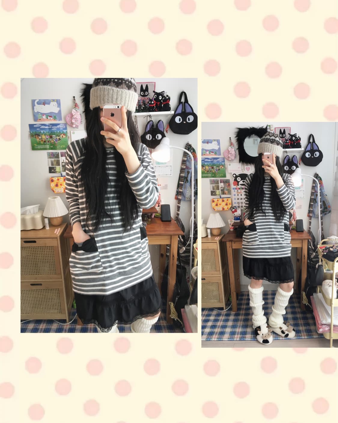 vintage stripe ribbon pocket long sleeve 상품이미지1