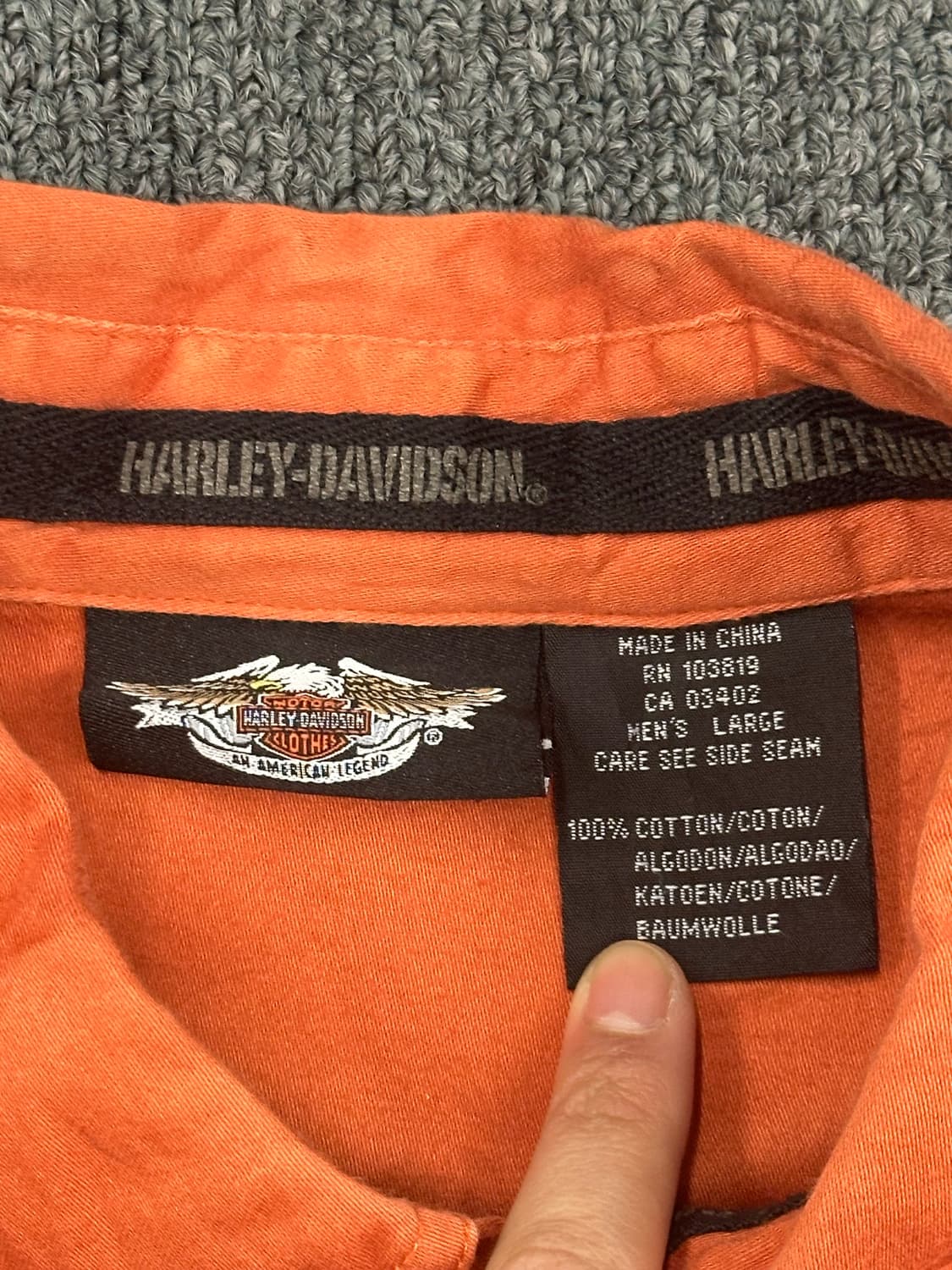 L)할리데이비슨 vintage 자수 디테일 오렌지 워크 반팔셔츠 상품이미지3