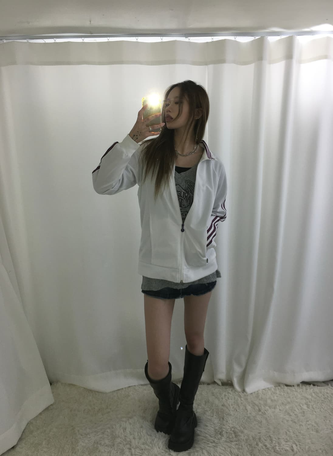 아디다스 아이보리 퍼플라인 레이싱 트랙 집업 상품이미지1