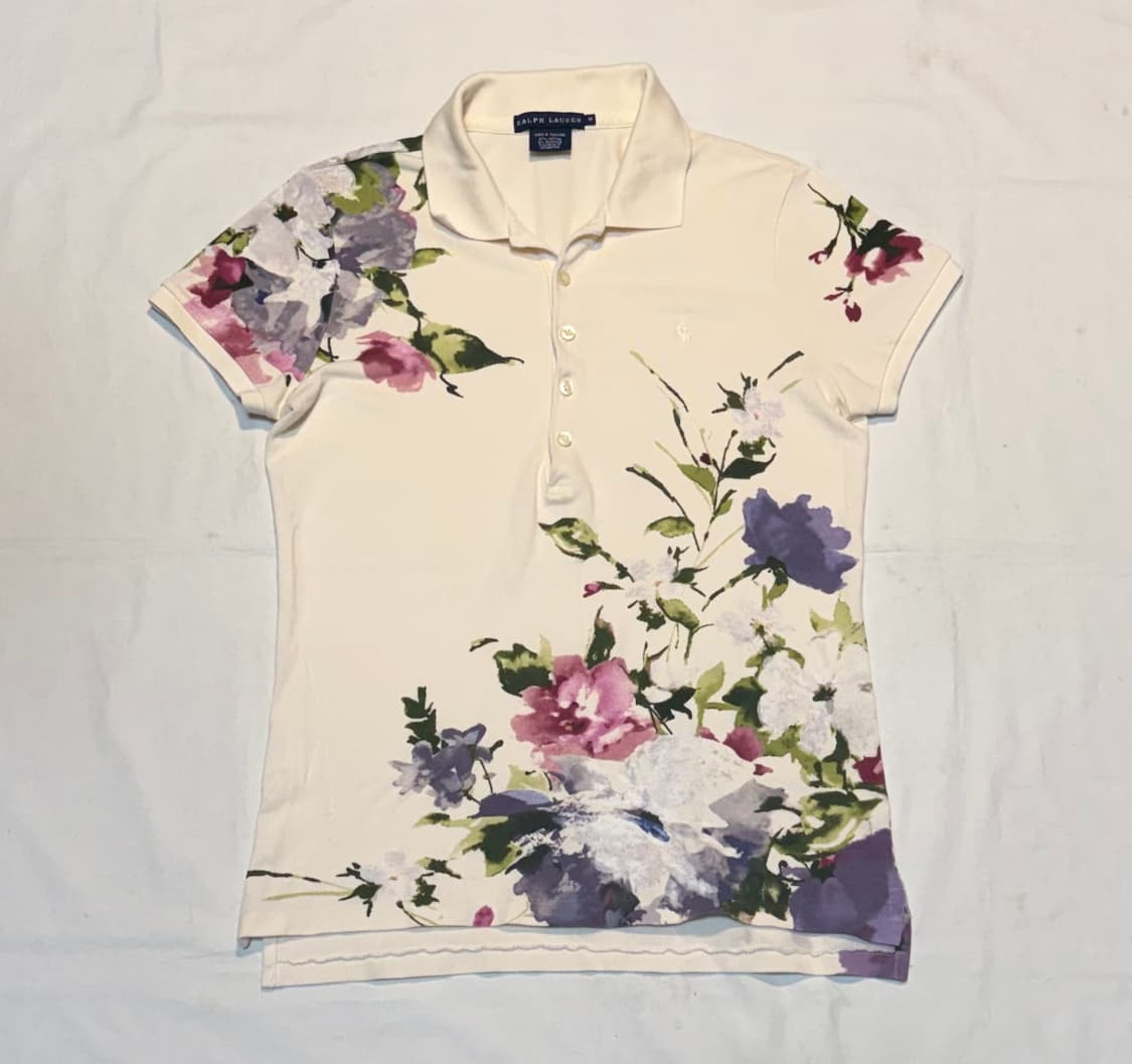 희귀) 폴로 랄프로렌 플라워 패턴 포니로고 카라티 아이보리 상품이미지1