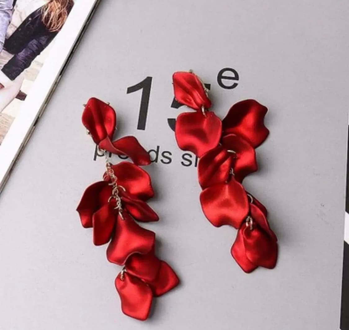 아크릴 장밋잎 레드플라워 꽃 드롭귀걸이 롱귀걸이 상품이미지2