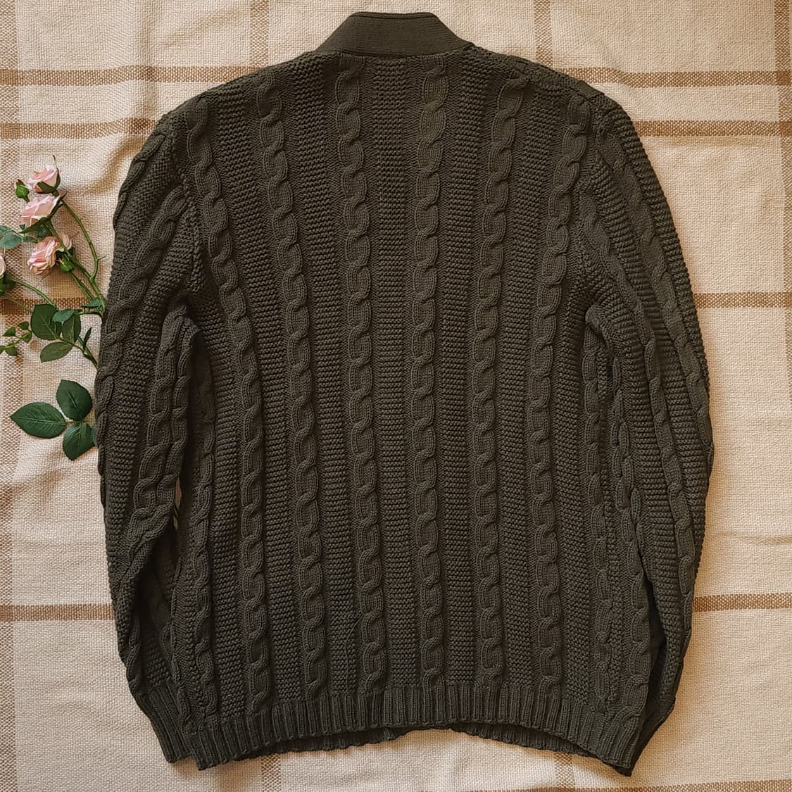 90s 프렌치 울 가디건 스웨터 케이블 버튼 가디건 그린 L 상품이미지3