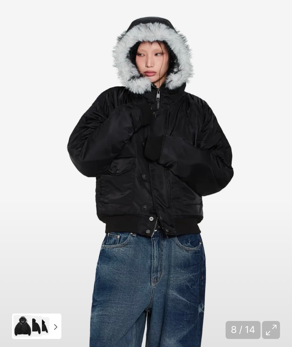 Hooded Fur MA-1 Jacket (Black) 상품이미지4