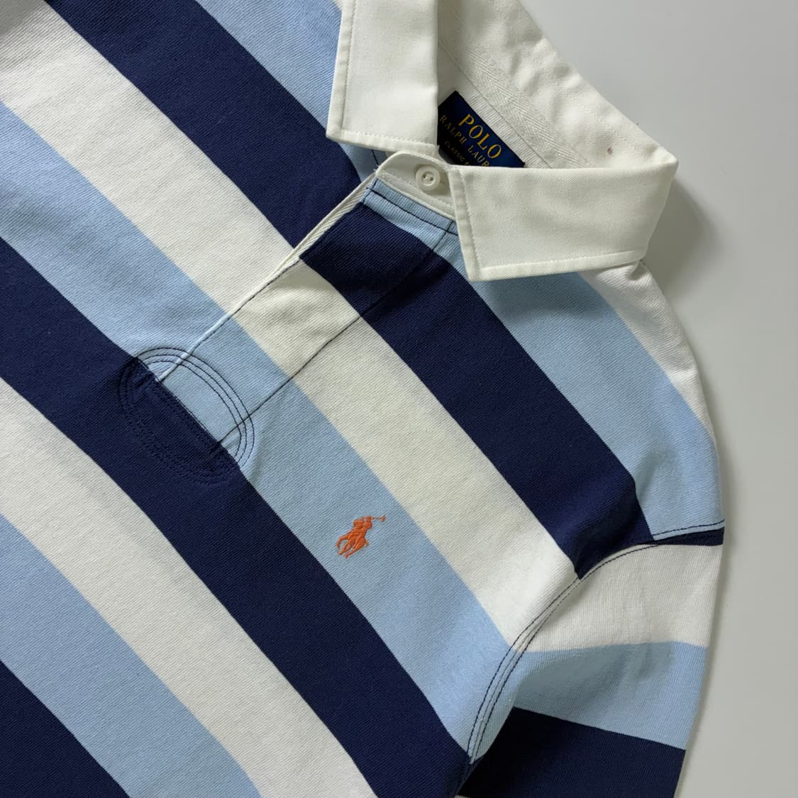 Polo  폴로 랄프로렌 신형 자수 라이트블루 스트라이프 럭비 티셔츠   상품이미지3