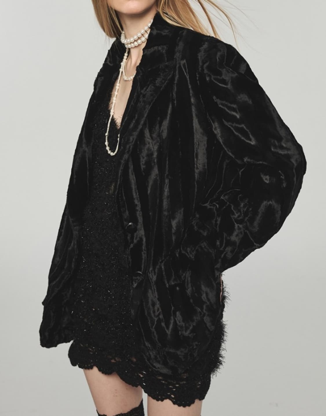 원진스튜디오 퍼 블레이저 블랙 L 상품이미지6