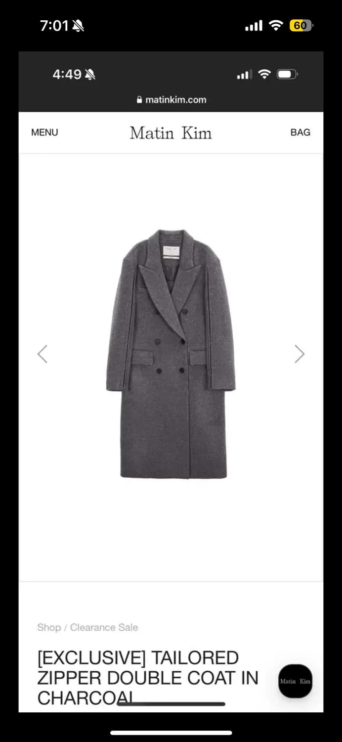 마뗑킴 더블코트 차콜 Tailored zipper double coat 상품이미지1