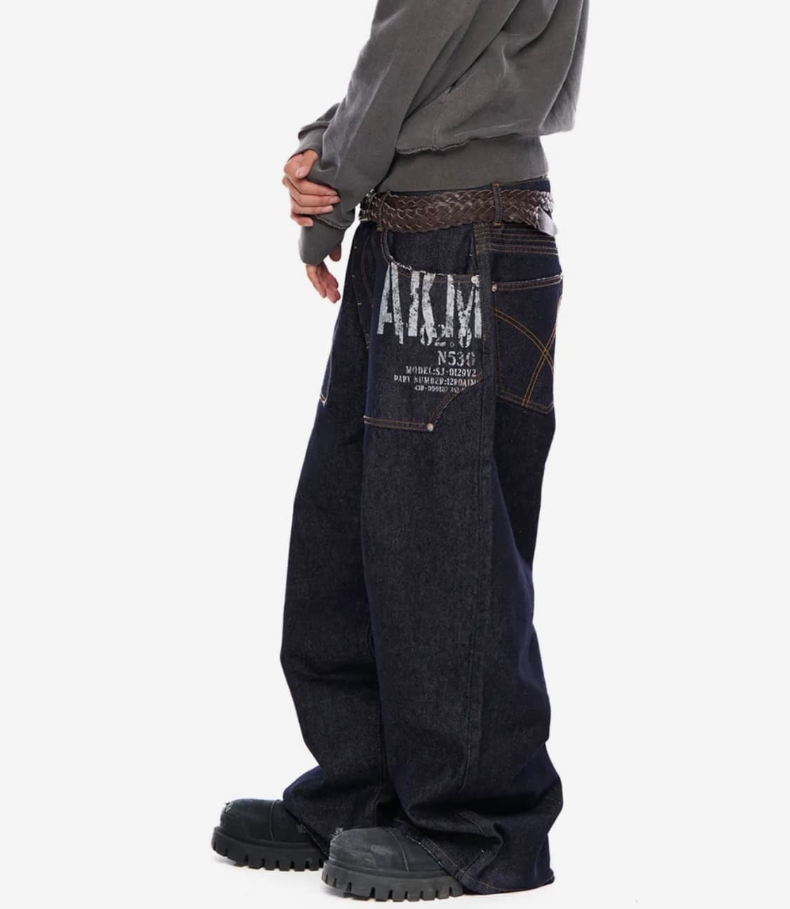 아캄Out Pocket Printed Denim Pants 다크블루 상품이미지1