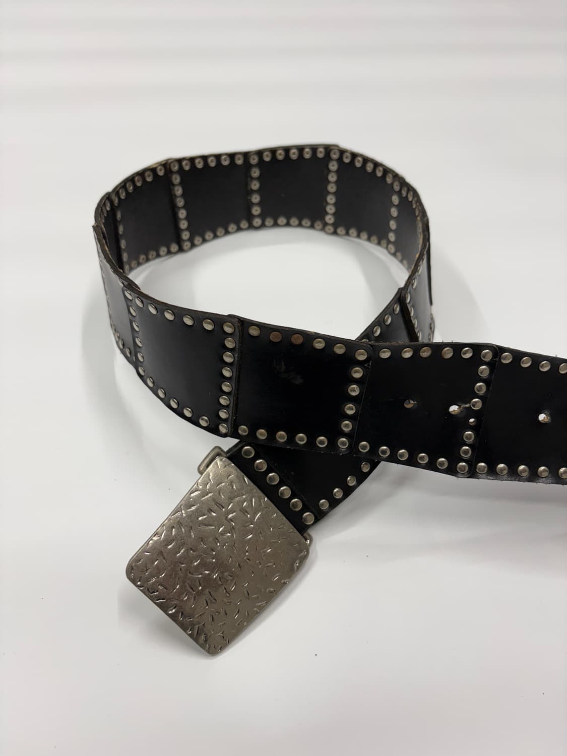 빈티지 스퀘어 스터드 오버버클 레더 벨트 상품이미지5