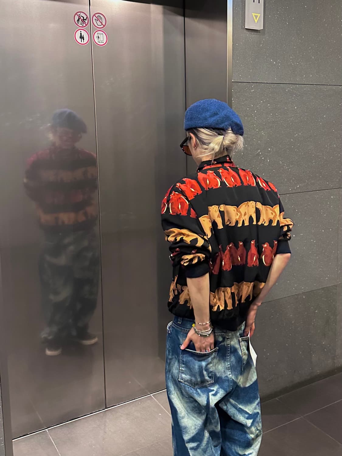 야생 곰 & 펭귄 올오버 블루종 상품이미지3