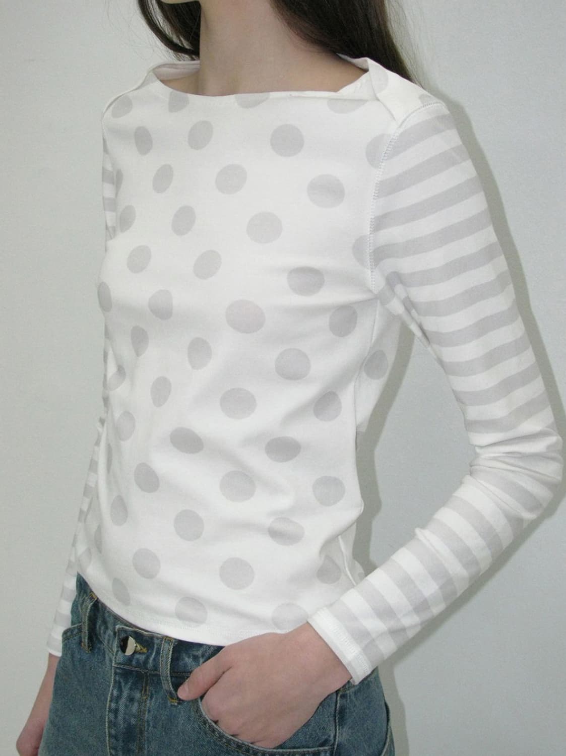 파르티멘토우먼 도트 스트라이프 롱슬리브티 상품이미지3