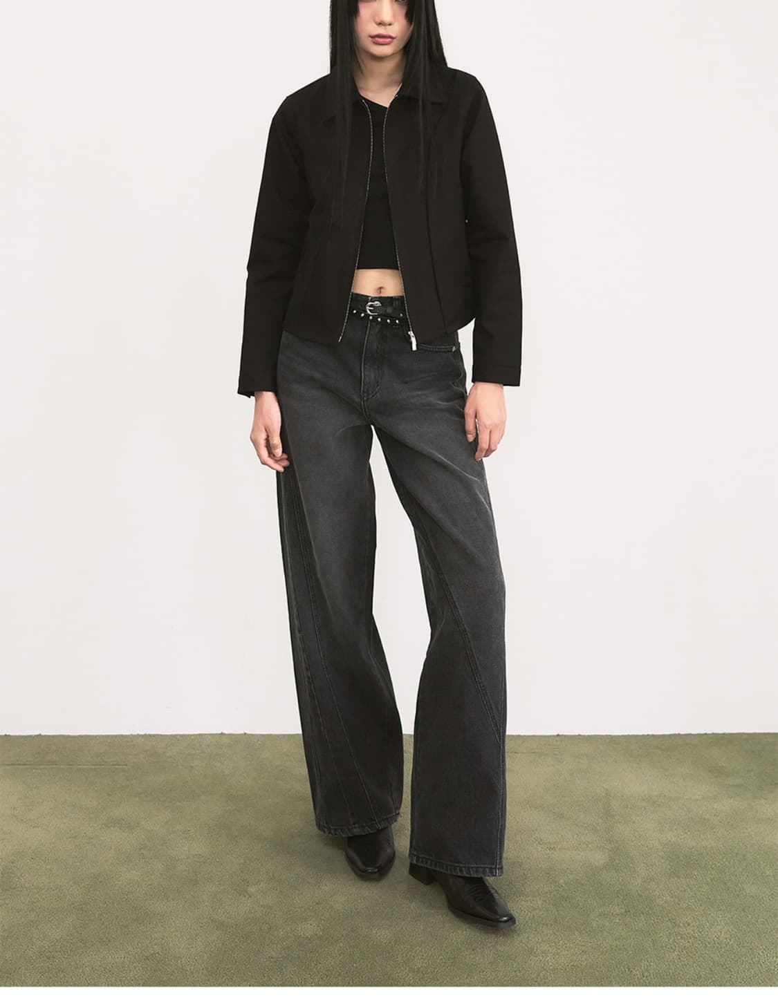 SIS A 이레귤러 와이드 데님 팬츠 (black) 상품이미지1