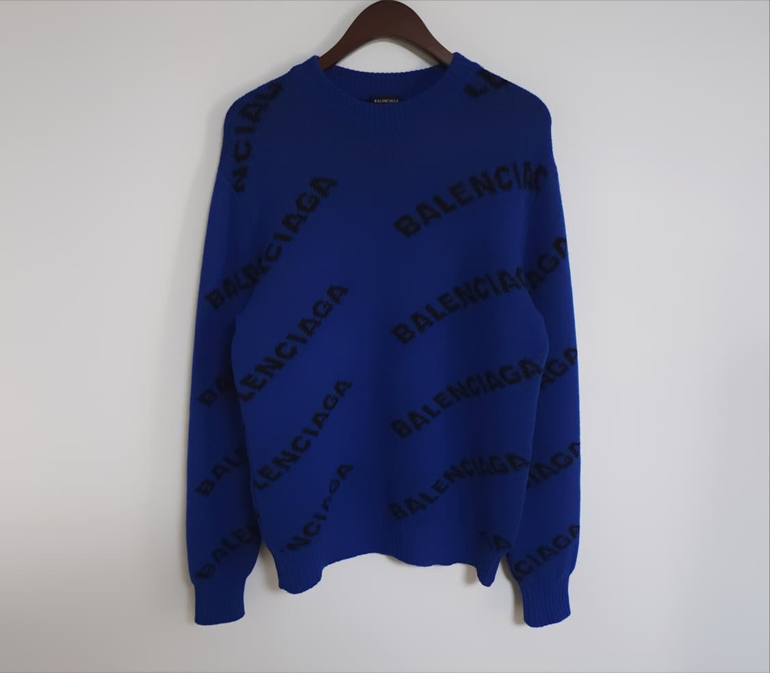 XS 발렌시아가 코발트블루 멀티로고 울 니트 555486 T1473 상품이미지1