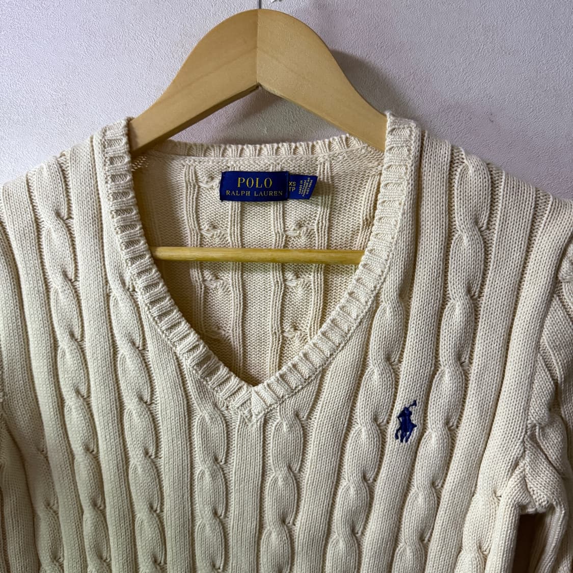 폴로 랄프로렌 브이넥 꽈배기 니트 베이지 XS (여성 55정도) 상품이미지6