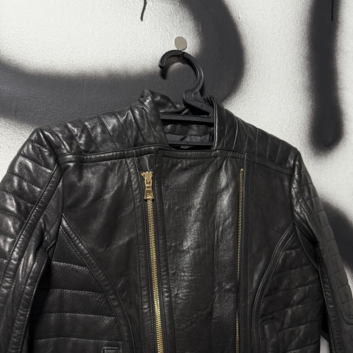 VTG 빈티지 100% 양가죽 더블 지퍼 크롭 바이커 레더 자켓 상품이미지3