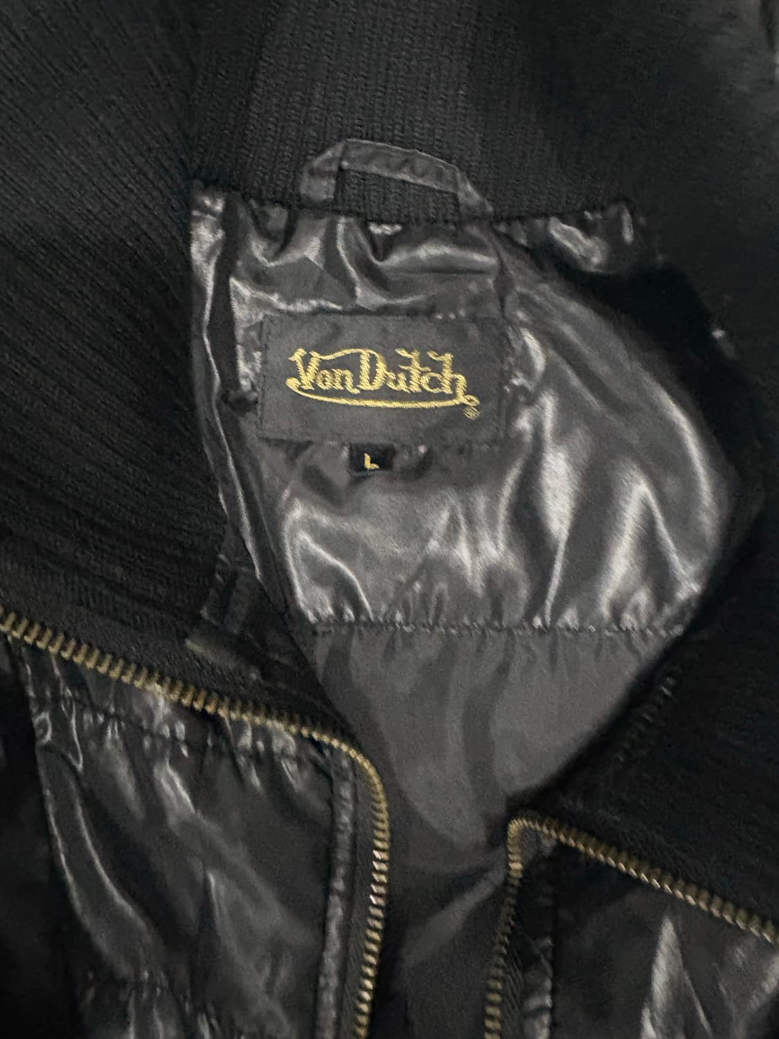 [L] Von Dutch 유광 검정 패딩 집업 자켓 상품이미지3