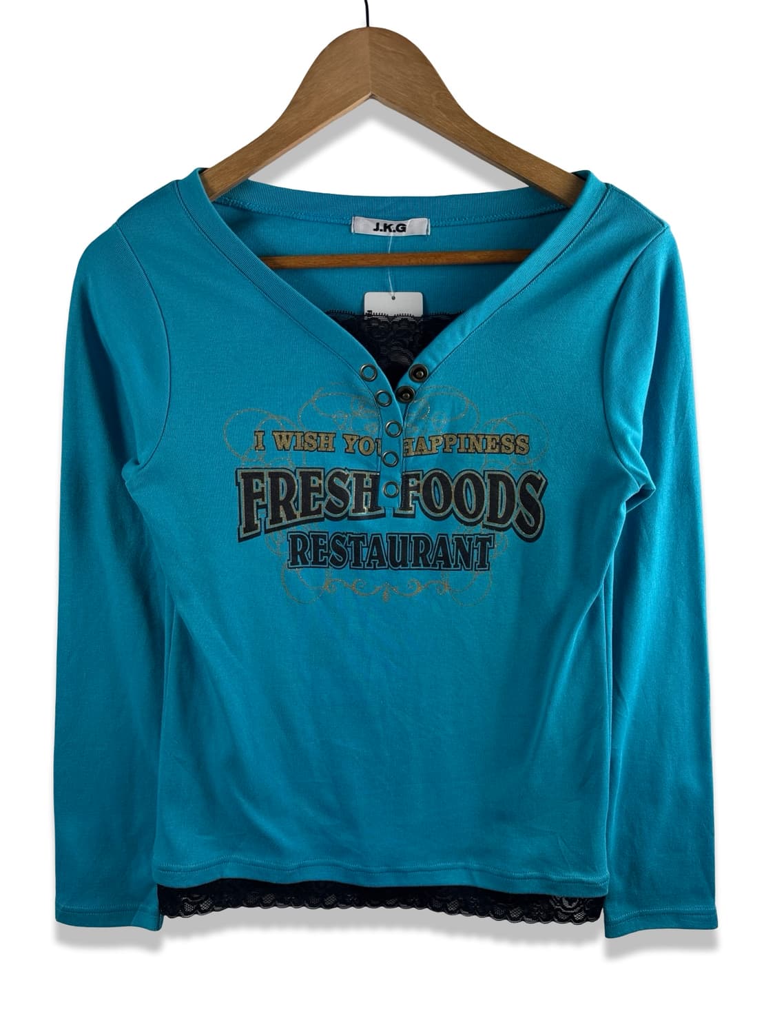 JPN Y2K 블랙레이스 블루 딱붙 롱슬리브2388 상품이미지1