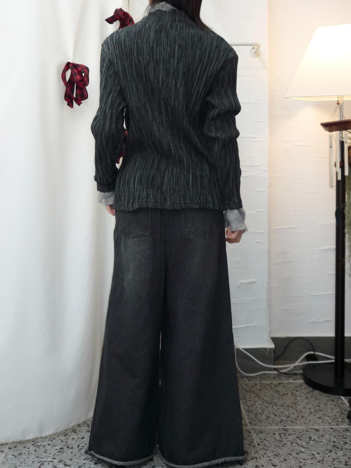 Charcoal pleats cardigan 상품이미지4
