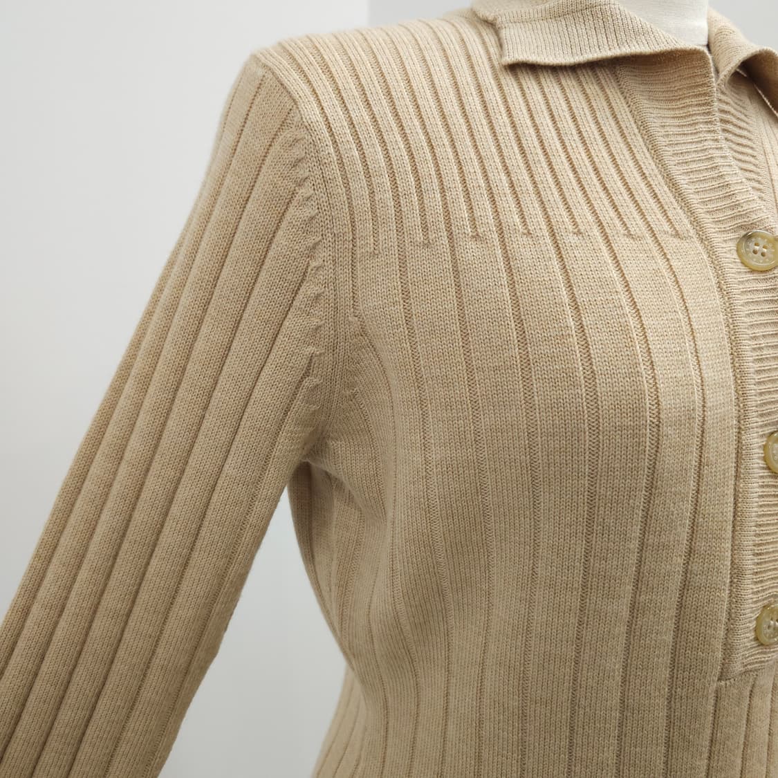 울 100  베이지 골지 카라 니트 상품이미지6