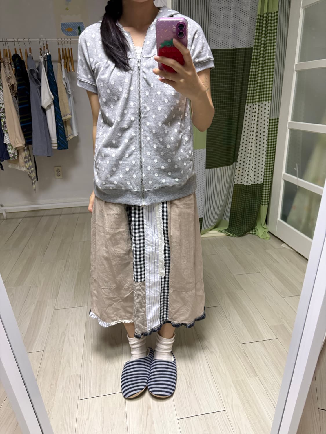 그레이 도트 반소매 후드집업 상품이미지7