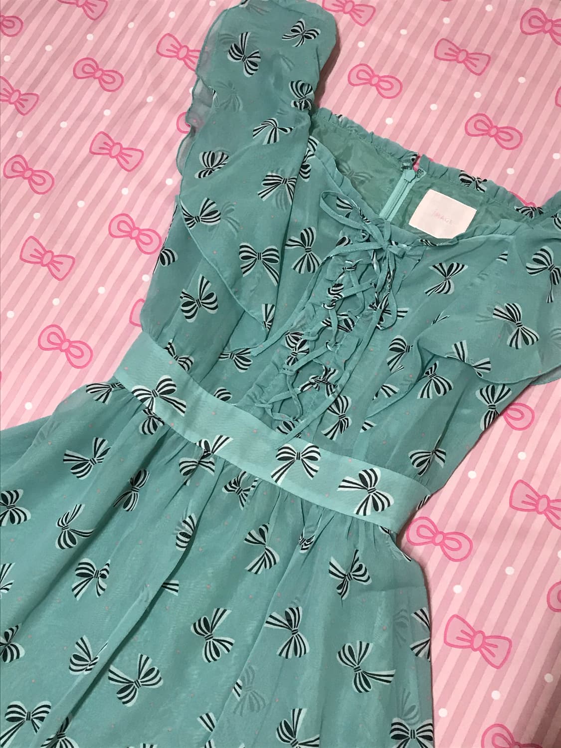 민트 리본도트 레이스 원피스 하치코 나나  상품이미지3