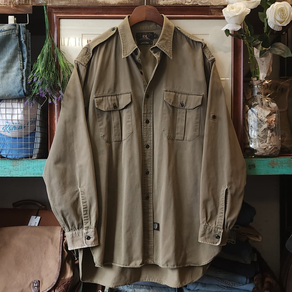 90s 더블알엘 밀리터리 셔츠 헤비코튼 워크셔츠 폴로 L 상품이미지1
