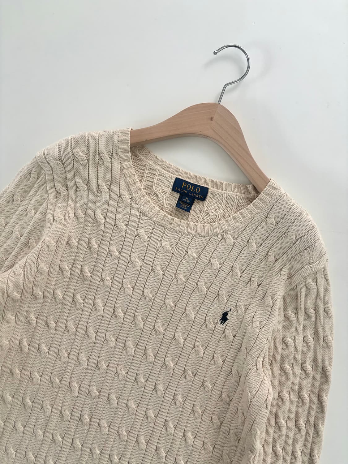 Polo 폴로 랄프로렌 신형 보이즈라인 아이보리 컬러 코튼 케이블 니트 상품이미지3