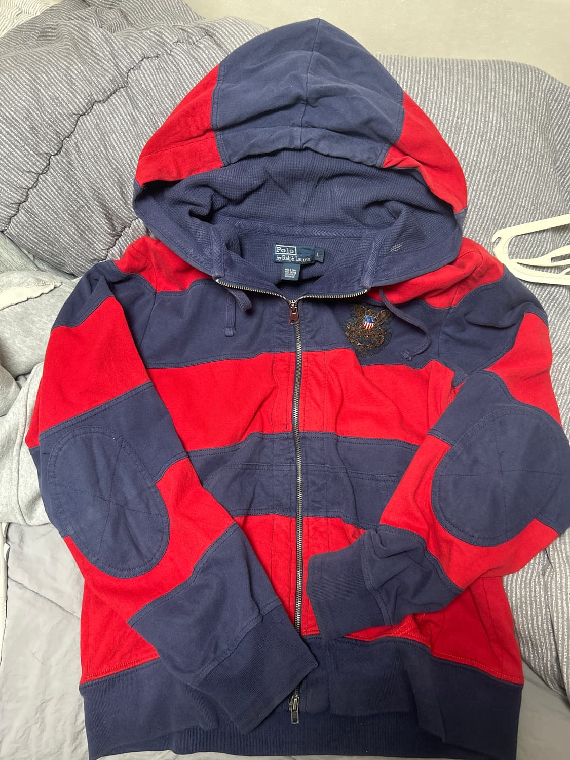 폴로 스트라이프 엘보 패치 니트후드집업 상품이미지2