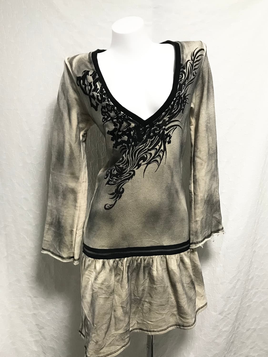 빈티지 알곤퀸즈 y2k 펑크 트라이벌 지퍼 워싱 롱슬리브 탑 원피스 상품이미지2