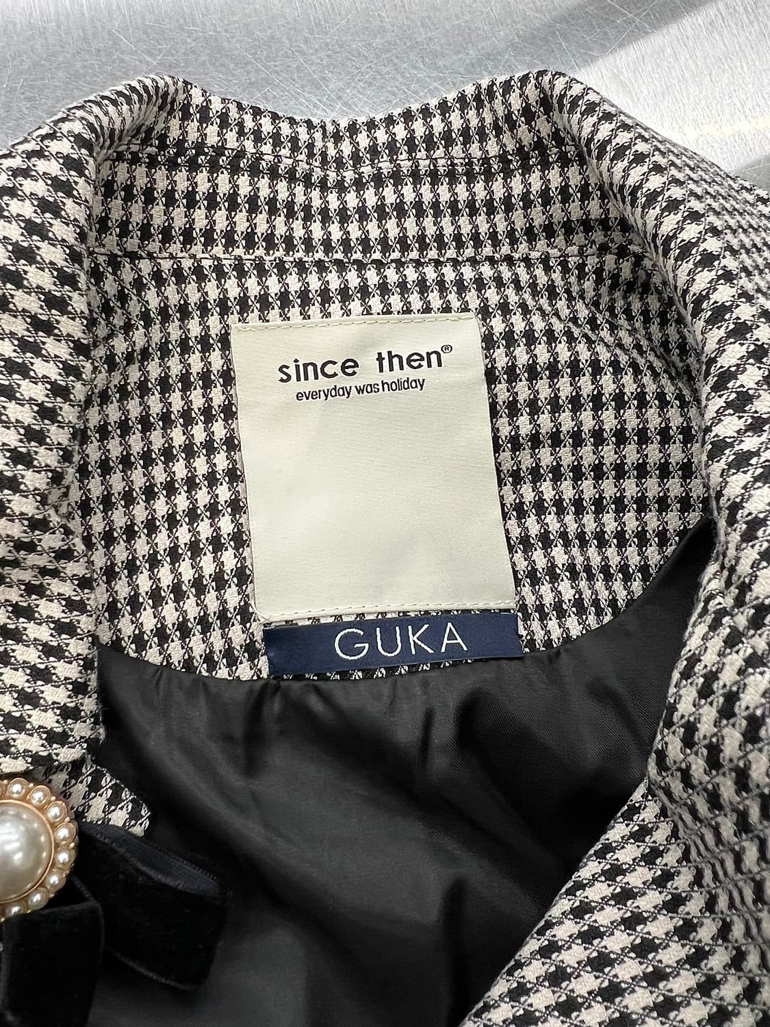 신스덴 하운드 투스 체크 리벳 펄 플랩 포켓 블레이저 상품이미지7