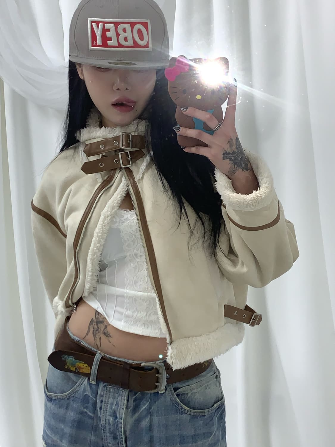 아이보리 크롭 무스탕 상품이미지1