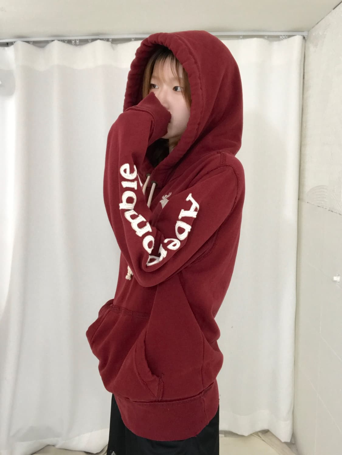 아베크롬비 딥 레드 레터링 후드티 상품이미지2