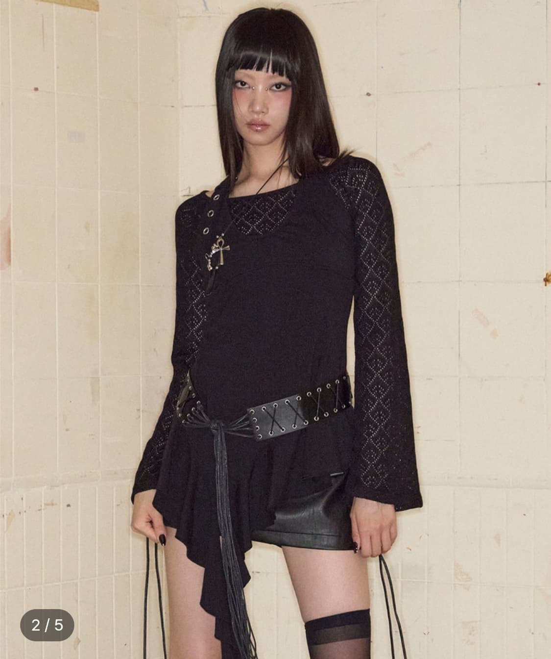 낫노잉 벨티드 드롭 러플 탑 (블랙) 상품이미지3