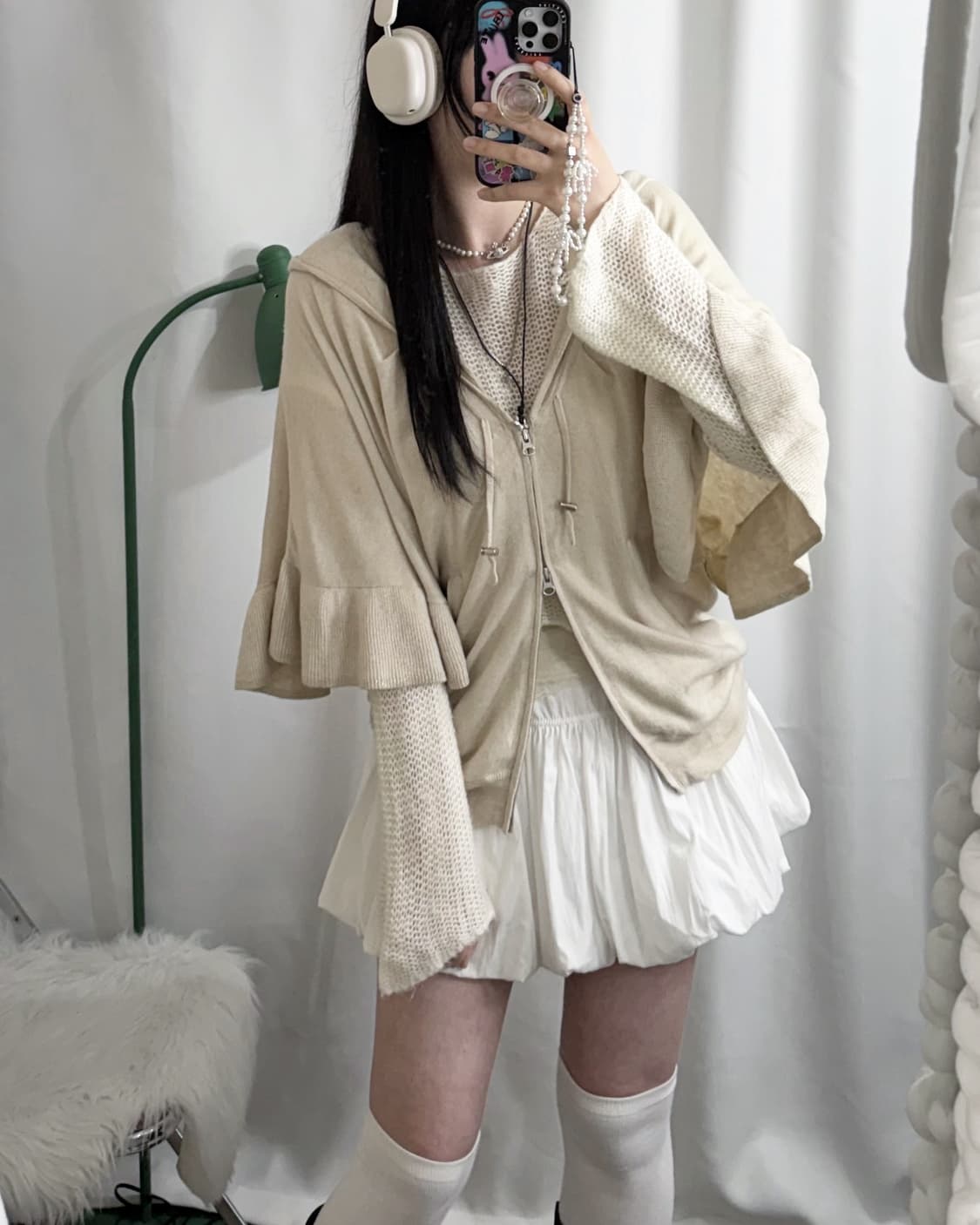 화이트 & 베이지 케이프 니트 숏 세트 🪽 상품이미지1